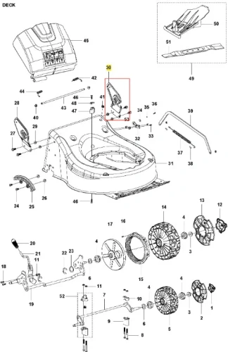 Wspornik kosiarki LC 141iV Husqvarna, metalowy element w kolorze szarym, o prostokątnym kształcie, widoczny z boku. Zawiera otwory montażowe oraz napisy informacyjne. Zdjęcie przedstawia go w kontekście schematu montażowego, na białym tle.