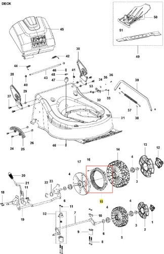 Koło zębate kosiarki LC 141iV Husqvarna, okrągłe z zębatym brzegiem, ciemnoszare, leżące na białym tle, z detalicznym wzorem zębów i miejscem na osadzenie, bez napisów i logo.