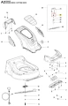 Przycisk do kosiarki Husqvarna LC 141C w czarnym kolorze z oznaczeniem funkcji, widoczny z boku, leżący. Pokazuje detale techniczne, elementy mocujące oraz złącza i uchwyty na neutralnym tle.