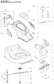 Osłona kosiarki LC 141C Husqvarna w kolorze czarnym z elementami szarymi. Produkt prezentowany z boku z widocznymi otworami montażowymi. Wykonany z trwałego tworzywa sztucznego, idealny do ochrony mechanizmów kosiarki. Tło białe, proste.