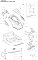 Śruba kosiarki Husqvarna LC 141C, metalowa, czarna, widok z góry ukazujący okrągły kształt i czytelne oznaczenia, z gwintem na całej długości, zamontowana na podłożu z widocznymi elementami urządzenia.