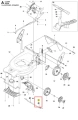 Dystans kosiarki LC 247i Husqvarna w kolorze czarnym z metalowym mocowaniem. Produkt przedstawiony z boku, w pozycji leżącej, podkreślający szczegóły konstrukcji. Widoczne elementy montażowe oraz numery katalogowe w formie rysunku technicznego.