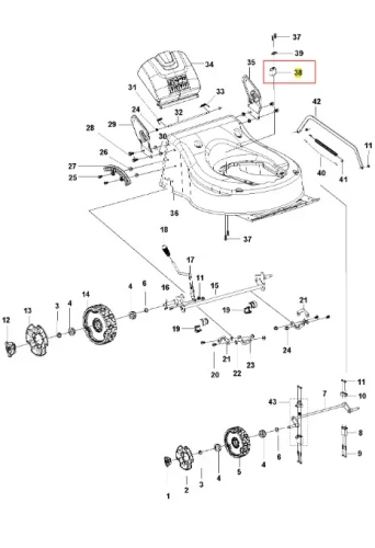 Wspornik kosiarki Husqvarna LC 141C, czarny, metalowy, prostokątny z otworami montażowymi, widoczny na diagramie części kosiarki na jasnym tle.