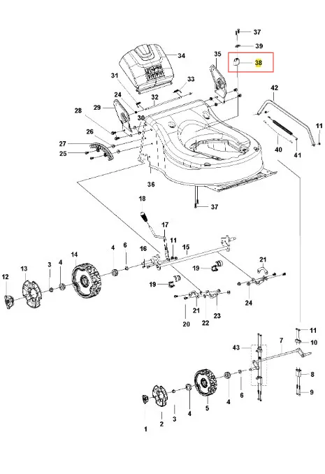 Wspornik kosiarki Husqvarna LC 141C, czarny, metalowy, prostokątny z otworami montażowymi, widoczny na diagramie części kosiarki na jasnym tle.