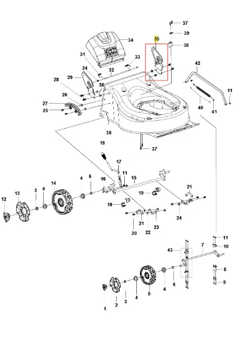Wspornik kosiarki LC 141C Husqvarna w kolorze czarnym, metalowy, o ergonomicznym kształcie, ukazany w zbliżeniu. Produkt montowany z boku, z widocznymi otworami na mocowania. Tło białe, co podkreśla detale konstrukcyjne.