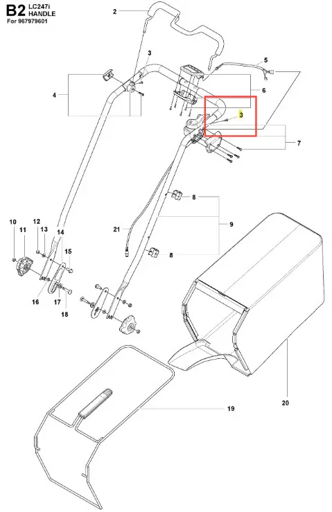 Metalowy wkręt do kosiarki LC 247i Husqvarna z wyraźnym gwintem, cylindryczny, z widocznymi oznaczeniami i numerem katalogowym, leżący na białym tle. Długość niepodana.