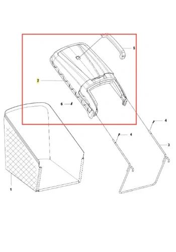 Osłona kosiarki LC 141C Husqvarna, w kolorze szarym, z wyraźnymi nacięciami, widoczna w złożeniu z koszem na trawę. Ujęcie z boku na tle białym, ukazujące szczegóły mocowania oraz formę, zastosowanie jako element ochronny kosiarki.