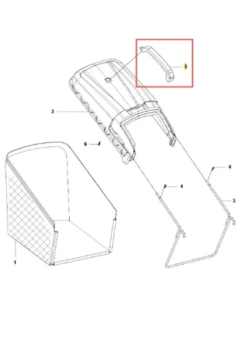 Zbliżenie ergonomicznego, czarnego uchwytu kosiarki LC 141C Husqvarna z tworzywa, z widocznymi elementami mocującymi, na białym tle dla lepszej widoczności.