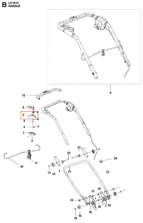 Osłona kosiarki LC 141C Husqvarna, pokazana z boku. Wykonana z solidnego materiału, ma prostą, metalową konstrukcję w kolorze czarnym. Widoczne elementy mocujące na końcach. Całość zajmuje stałą pozycję, idealna do aplikacji na kosiarkę.