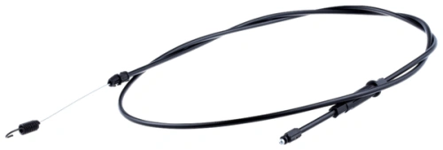 Linka kosiarki LC 53 e Husqvarna w kolorze czarnym, o gładkiej powierzchni, z końcówkami typu wtyczka. Widoczna zbliżenie na oba końce linki. Produkt leży na jednolitym tle, prezentując funkcjonalność i przeznaczenie do koszenia.