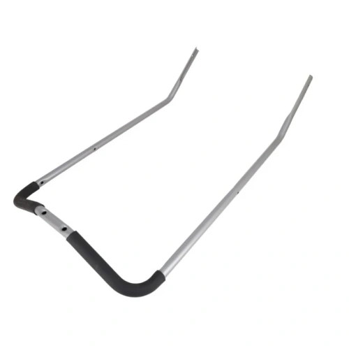 Uchwyt kosiarki LC 48VE Husqvarna z aluminiowym stelażem, o prostokątnym kształcie, z czarną, gumową rękojeścią dla pewnego chwytu. Produkt leży na białym tle, ukazując frontowy widok. Idealny do montażu w kosiarkach Husqvarna.