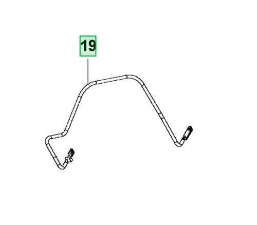 Uchwyt kosiarki LC 140S Husqvarna, wykonany z metalu, w kształcie łuku. Widoczny z boku, w pozycji poziomej. Posiada dwa widoczne mocowania na końcach. Tło proste, białe. Numer katalogowy „19” umieszczony w zielonym prostokącie.