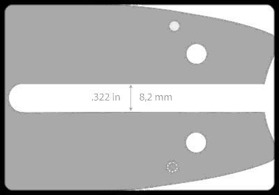 Prowadnica 14/3/8/1,3mm /50DL AdvanceCut Oregon, metalowa, w kolorze szarym, z dwoma otworami montażowymi. Widok z góry, pokazujący całą długość i prostokątny kształt, z widocznymi napisami po obu stronach.
