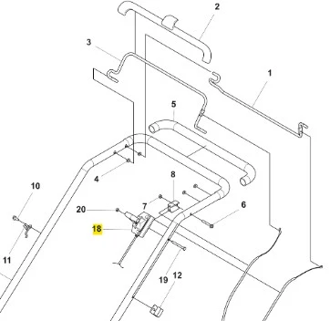 Dźwignia kosiarki LC 551SP Husqvarna, metalowa, w kolorze czarnym, z ergonomiczną rączką. Ujęcie z boku, zbliżenie na detal mocowania i stoperów. Produkt w nowym stanie, widoczny z częściami montażowymi.