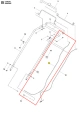 Przewód kosiarki LC 451S Husqvarna z widocznym uchwytem, pokazany z góry. Element w kolorze metalicznym, z elementami mocującymi oraz oznaczeniem na diagramie. Detalowy widok, podkreślający kształt i konstrukcję, z numerami identyfikacyjnymi.