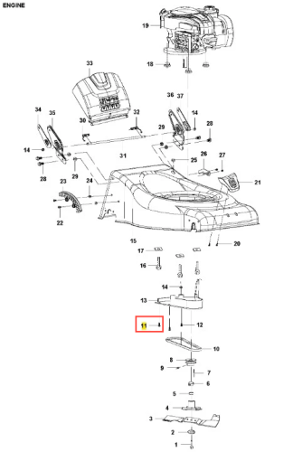 Śruba kosiarki LC 140S Husqvarna, metalowa, o cylindrycznym kształcie, z gwintem. Widoczna w ujęciu frontalnym, leżąca na białym tle, bez żadnych napisów czy zdobień. Element montażowy, który łączy części kosiarki w procesie użytkowania.