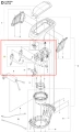 Pudełko na baterię kosiarki LC 347iVX Husqvarna, w kolorze czarnym, z przezroczystym wieczkiem i wytrzymałymi mocowaniami. Ujęcie z boku, produkt zamknięty, z wyraźnymi oznaczeniami oraz otworami na kable. W tle prosty, biały kolor.