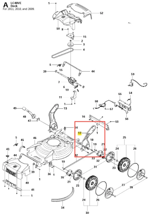 Wspornik uchwytu kosiarki LC 48VE Husqvarna w kolorze metalicznym, wykonany z wytrzymałego materiału. Widoczny z boku, z detalem mocowania. Element ma ergonomiczny kształt, idealny do montażu na kosiarkach, umieszczony na prostym białym tle.