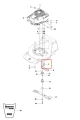 Śruba kosiarki WC 48S Husqvarna, metalowa, o kształcie cylindrycznym, z gwintem na całej długości. Ujęcie frontalne, otoczona rysunkami elementów kosiarki. Proste tło, brak widocznych napisów czy logo. Element mocowania w schemacie.