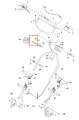 Śruba do kosiarki LC 53 e Husqvarna, metaliczna, w formie długiego, cylindrycznego elementu z gwintem. Widok z góry, leżąca na jednolitym tle. W widocznej części zaznaczone są zarysy mocowania. Brak dodatkowych elementów lub napisów.