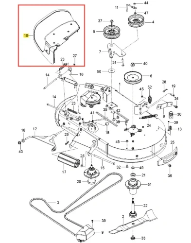 Nowa ciemnoszara osłona wyrzutu do kosiarki Husqvarna Z242F, z logo i otworami montażowymi, widoczna z boku, do kosiarki zerowego promienia skrętu, na białym tle.
