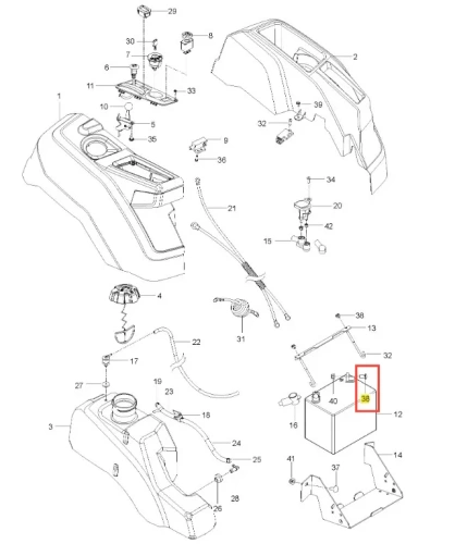 Zbliżenie na śrubę kosiarki Z242F Husqvarna, metalową, o prostokątnym kształcie, z wyraźnym gwintem. Widoczna etykieta z oznaczeniem produktu. Śruba umieszczona na białym tle, umożliwiającym łatwe jej zauważenie.