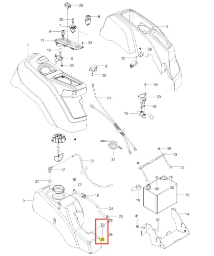 Czarna tulejka do kosiarki Husqvarna Z242F o zerowym promieniu skrętu, wykonana z tworzywa sztucznego, widoczna z boku na białym tle z detalami mocowania.