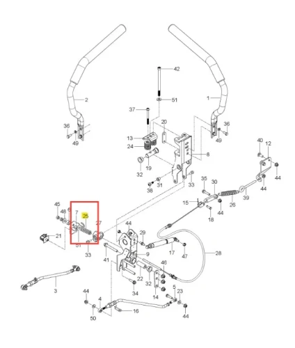 Metalowa sprężyna Husqvarna Z560X o zerowym promieniu skrętu, cylindryczna, z numerem katalogowym 25, centralny element schematu otoczony innymi częściami, na prostym tle graficznym.
