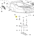 Uszczelka kosiarki LC 140S Husqvarna, widoczna z boku, wkomponowana w schemat montażowy. Produkt przedstawiony na białym tle, z wyraźnymi oznaczeniami i numerami. Kształt prostokątny, wykonana z gumy, idealna do uszczelniania.