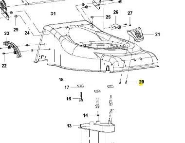 Śruba kosiarki LC 140S Husqvarna, metalowa ze standardowymi rowkami na dole, kolor srebrny, widoczna w zestawie z innymi elementami, widok z góry pokazujący szczegóły i umiejscowienie.