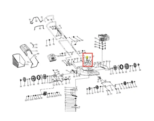 Wspornik kosiarki LC 140S Husqvarna, wykonany z metalu, w kolorze żółtym. Ujęcie frontalne, pokazujące mocowanie i szczegóły konstrukcji. Tło proste, białe, zapewniające wyraźną widoczność produktu.