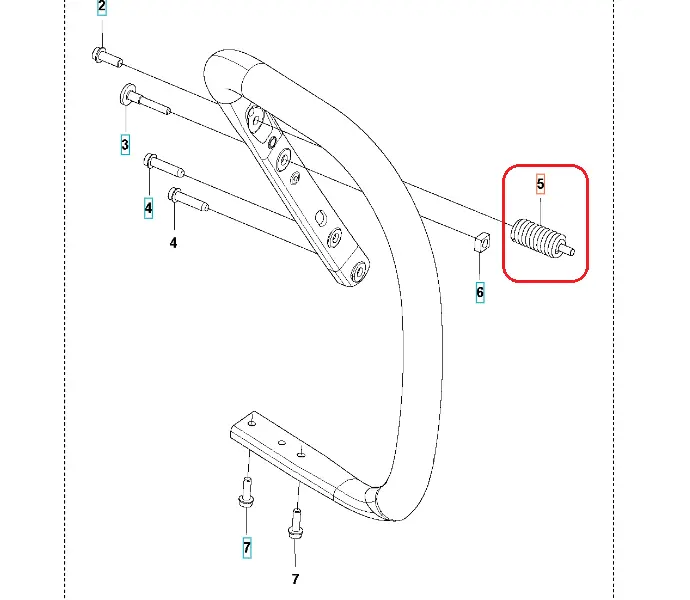 Amortyzator przy uchwycie pilarki Husqvarna 585/592XP/XPG, w kształcie cylindrycznym, w kolorze czarnym. Widoczna część z gwintem oraz mocowania. Produkt przedstawiony w układzie poziomym, z widokiem z boku, na prostym tle.