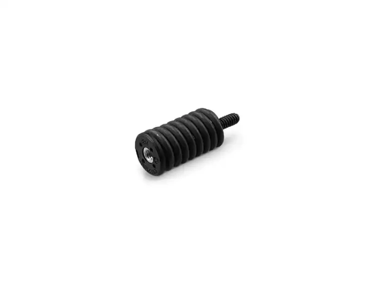 Amortyzator do pilarki Husqvarna 460/455e/461, czarny, cylindryczny kształt z rowkami na powierzchni. Ujęcie z boku, produkt leży na jednolitym tle. Widoczny wykonany z gumy z metalowym gwintem u podstawy.