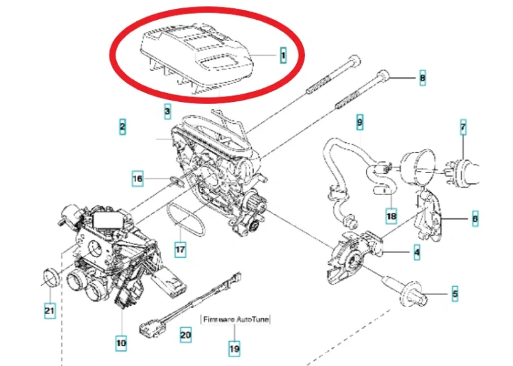 Filtr powietrza do pilarki Husqvarna 545/550 XP, widok z góry. Produkt w kształcie prostokąta, z wyprofilowaną powierzchnią. Kolor czarny, z widocznymi otworami wentylacyjnymi oraz umocowaniami. Obok schemat montażu z elementami silnikowymi.