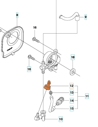 Rurka filtra oleju do pilarki Husqvarna 439, T435, w kolorze czarnym, z tworzywa sztucznego. Ujęcie frontalne, produkt leży na białym tle. Widoczne detale takie jak zagięcia i mocowania. Zestaw zawiera jeden element, gotowy do instalacji.