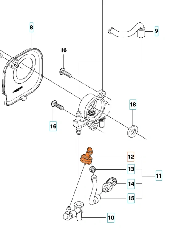 Rurka filtra oleju do pilarki Husqvarna 439, T435, w kolorze czarnym, z tworzywa sztucznego. Ujęcie frontalne, produkt leży na białym tle. Widoczne detale takie jak zagięcia i mocowania. Zestaw zawiera jeden element, gotowy do instalacji.