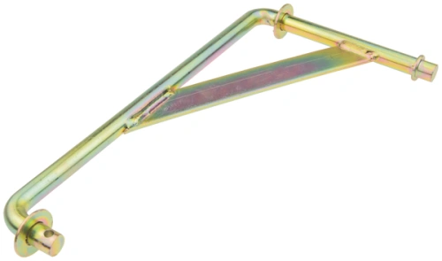 Wspornik kosiarki o zerowym promieniu skrętu Z448 Husqvarna, metalowy, w kolorze złotym, pod kątem, z widocznymi otworami montażowymi. Produkt leżący na jednolitym tle, z wyraźnimi detalami konstrukcyjnymi.