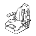 Siedzisko kosiarki o zerowym promieniu skrętu Z448 Husqvarna, w kolorze czarnym, z podłokietnikami, ma ergonomiczną konstrukcję. Ujęcie z boku ukazuje profil siedziska, z wyraźnym podziałem na elementy oraz detalami na obiciu.