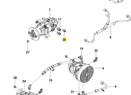 Złączka hydro kosiarki Husqvarna PZ 29 o zerowym promieniu skrętu, widok z góry, kilka elementów w tym okrągła część z mocowaniami i numerycznymi oznaczeniami na białym tle.