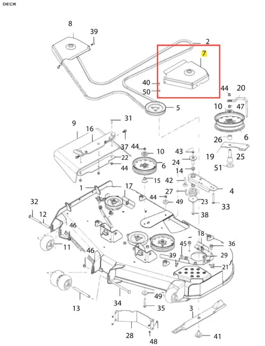 Koło pasowe kosiarki Husqvarna Z560X, widoczne z góry, z prostokątną podstawą i wewnętrznym otworem. Wykonane z tworzywa sztucznego, koloru szarego. Element ma prosty kształt, bez dekoracji. Umieszczone na schemacie montażowym kosiarki.