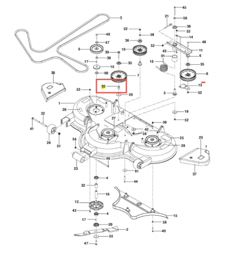 Metalowa tulejka PZ 29D do kosiarki Husqvarna o zerowym promieniu skrętu, okrągła z otworami mocującymi, na białym tle, pokazująca szczegóły połączeń, przystosowana do montażu w kosiarkach.