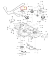 Śruba kosiarki o zerowym promieniu skrętu PZ 29D Husqvarna, metalowa, w kolorze srebrnym, widoczna w części schematu z oznaczeniem 48. Zbliżenie na detal produktu, ukazujące gwint oraz główkę w kształcie stożka, otoczona innymi elementami.