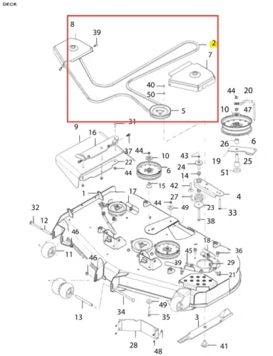 Pasek kosiarki Husqvarna Z560X o zerowym promieniu skrętu, widok boczny. Metalowy, prostokątny z mocowaniami na białym tle, podkreślającym detale konstrukcji.
