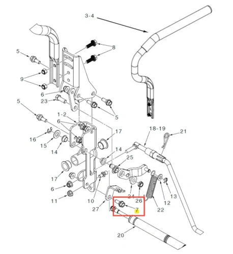 Metalowa śruba kosiarki Husqvarna Z448, cylindryczna z gwintem, widoczna frontalnie na białym tle z oznaczonym numerem. Element do precyzyjnego montażu w urządzeniu.