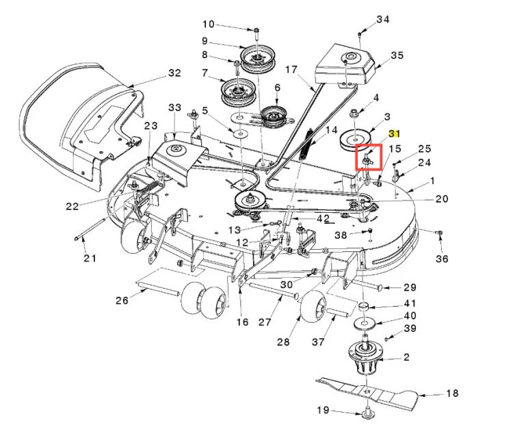 Nakrętka kosiarki Husqvarna Z448 o zerowym promieniu skrętu, metalowa, w kolorze srebrnym. Zbliżenie na detal mocowania z wyraźnymi oznaczeniami. Produkt jest pokazany w pozycji poziomej, na tle jasnej powierzchni.