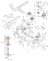 Tarcza dociskowa kosiarki Husqvarna PZ 29D, czarna, metalowa, z otworami i wyżłobieniami montażowymi, widok z góry na elementy mocujące i detale montażowe.