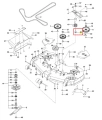 Sworzeń kosiarki o zerowym promieniu skrętu PZ 29D Husqvarna, metalowy element z cylindrycznym kształtem, umieszczony w diagramie części. Widoczny na tle innych części, w tym sprężyn i kół, z numerem oznaczającym położenie.