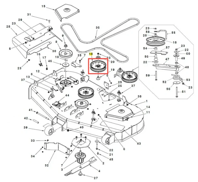 Koło pasowe kosiarki Husqvarna Z454X, metalowe, okrągłe z otworem mocującym. Widok z góry, ciemne, z oznaczeniami na gładkiej powierzchni. Minimalistyczne tło podkreśla produkt.