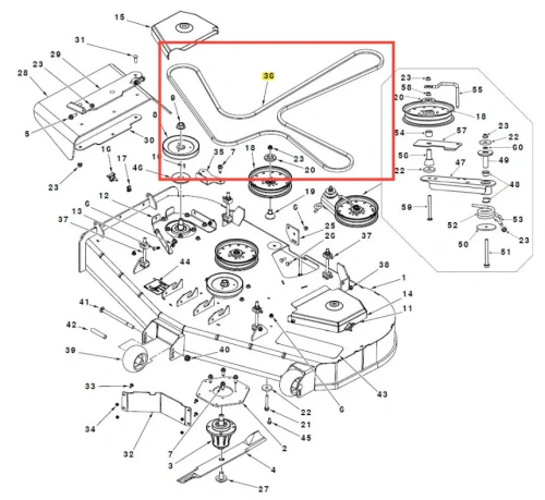 Pasek kosiarki Husqvarna Z454X, metalowy, w kształcie litery K, montowany poziomo, z otworami i numerem katalogowym 3G, część układu koszącego na schemacie.