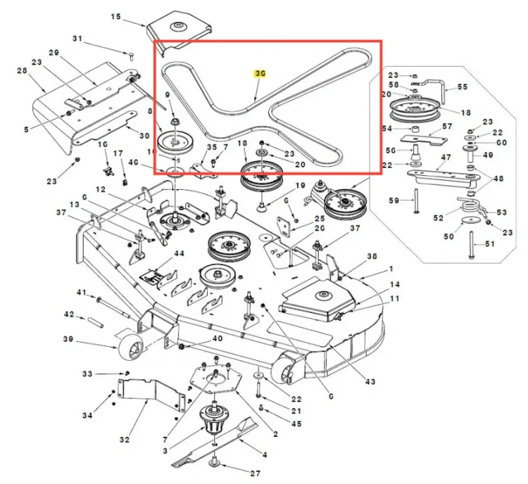 Pasek kosiarki Husqvarna Z454X, metalowy, w kształcie litery K, montowany poziomo, z otworami i numerem katalogowym 3G, część układu koszącego na schemacie.